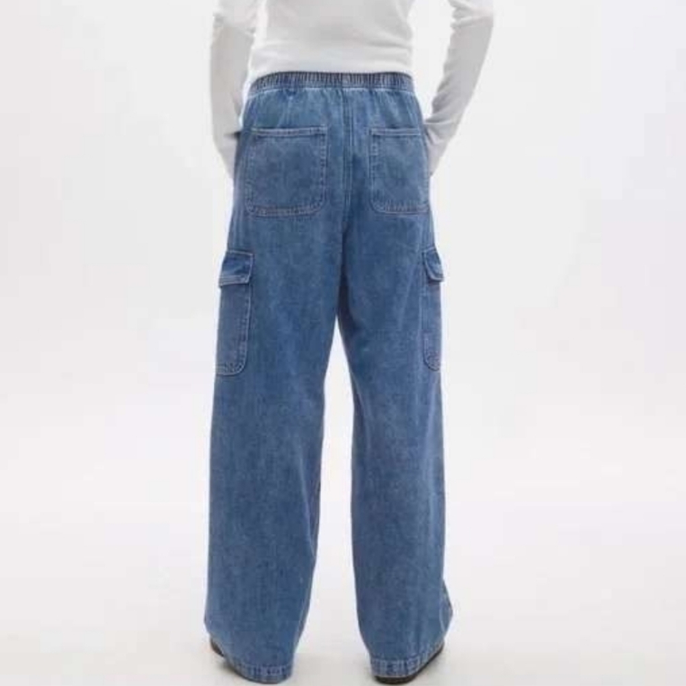 Gap High Rise Wide Leg Elastic Waist Drawstring Pull On Baggy Fit Cargo Jean - Picture 6 of 16